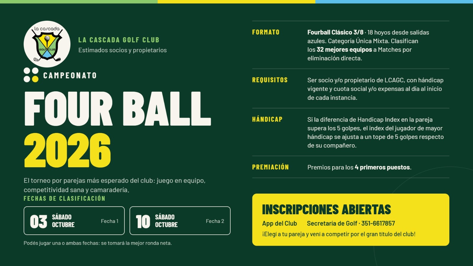 🏆⛳ ¡LLEGA EL CAMPEONATO FOUR BALL 2026 DE LA CASCADA GOLF CLUB! ⛳🏆